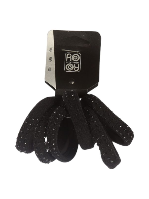 RoRo Λάστιχο Μαλλιών 3 cm Σετ 6 τμχ Μαύρα Στρας