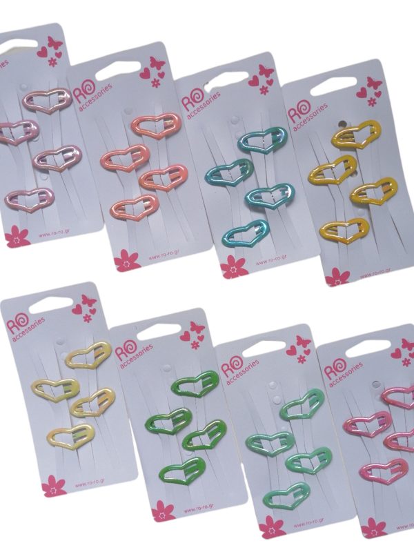 RoRo Παιδικό Κλικ Κλακ Μαλλιών Καρδούλες Σετ 4 τεμ