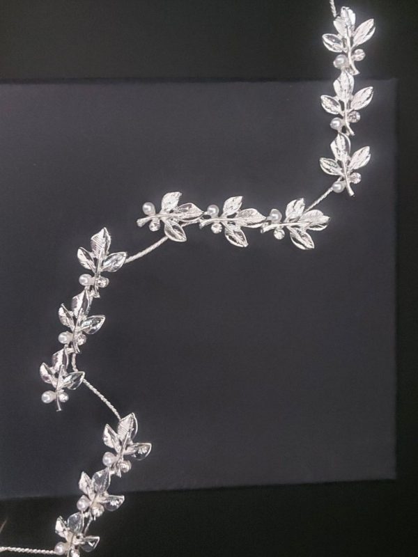 30-0001-1-12 RoRo Νυφικό Headpiece Φύλλα Με Στρας & Πέρλα Λεπτομέρειες 32 cm