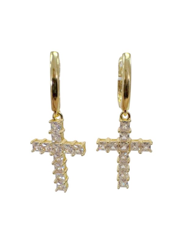 Σκουλαρίκια αυτιών κρίκος με Σταυρό στρας 40mm