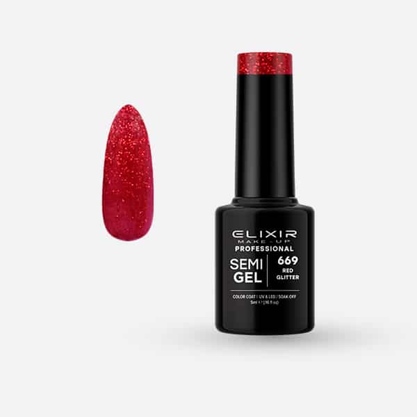 semigel_669_5ml Elixir Ημιμόνιμο Βερνίκι 5ml – #669 (Red Glitter)