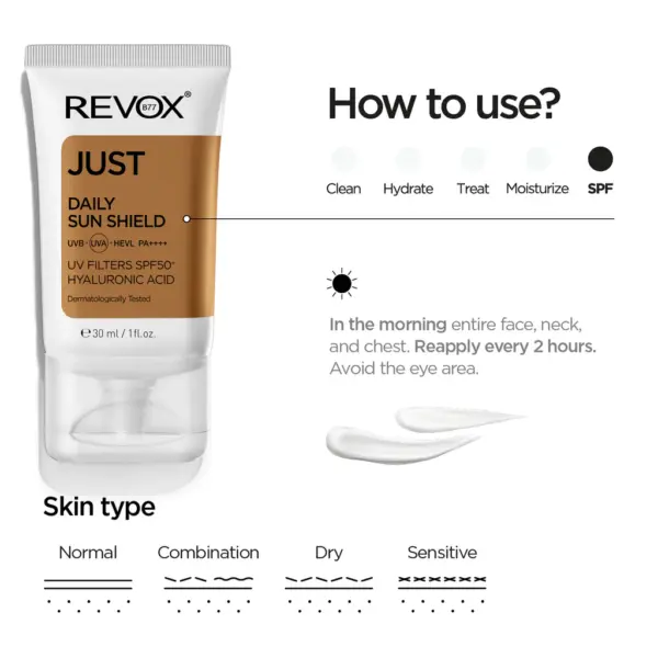 Revox Just Daily Sun Shield SPF50 with Hyaluronic Acid 30ml